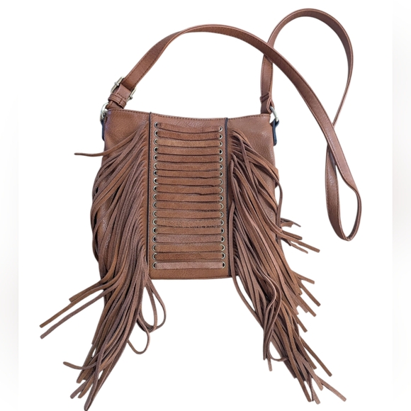 Antik Kraft Handbags - Antik Kraft Camel Brown Western Fringe Style Vegan Leather Crossbody Bag LikeNew